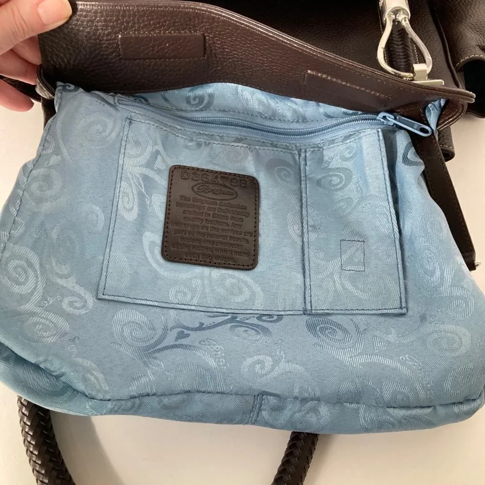 Womens Brighton Brown‎ Leather Bag Purse Magnetic Closure Turquoise Interior
